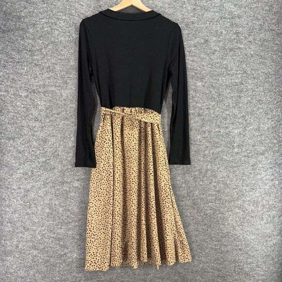 Zattcas Dress Women M Medium Black Animal Print Sheath Midi Belted Rayon Casual - Picture 2 of 7